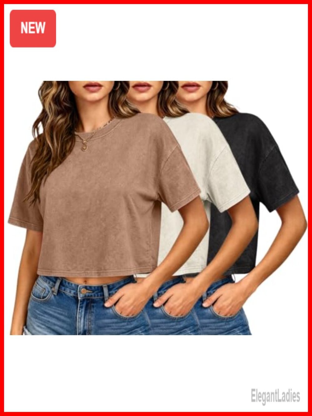 Women's Acid Wash Cropped T-Shirt Cotton Crewneck Short Sleeve Tee